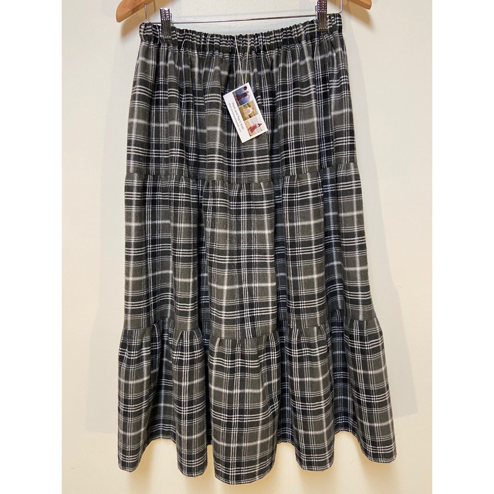 Womens Flannel Mom and Pop's Kids Maxi Skirt Medium Black Gray Plaid Cotton